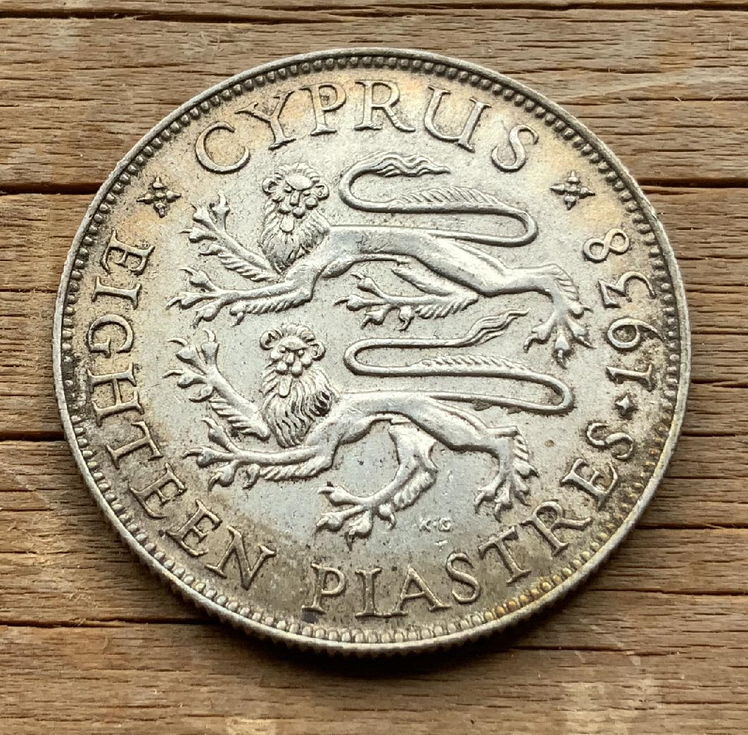 Cyprus 18 Piastres 1938 .925 silver coin C3708